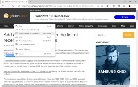 First Look At Microsoft Edge S Search In Sidebar Feature Ghacks Tech News