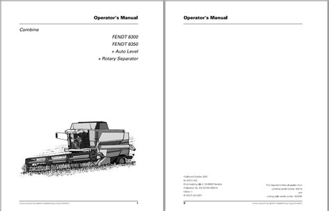 Fendt Eu Harvesting 8300 8350 Combines Operator Instruction Book 1857673z