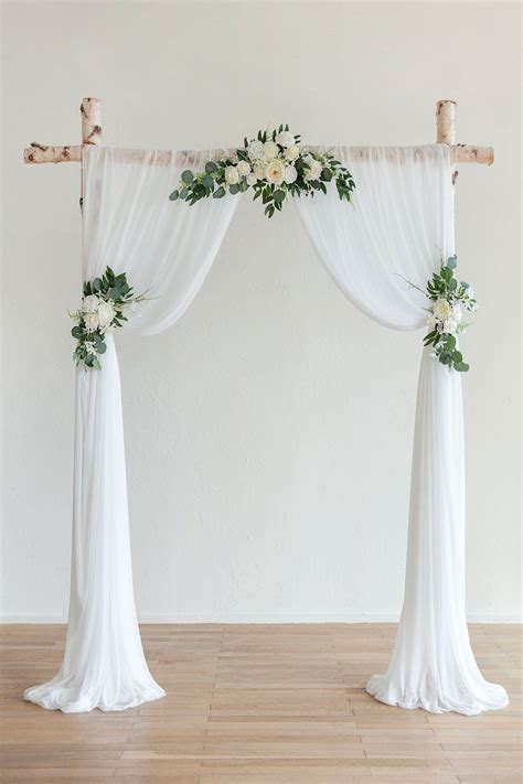 3pcs Flower Arch Décor With Sheer Drape Pack Of 5 Ivory Clearance