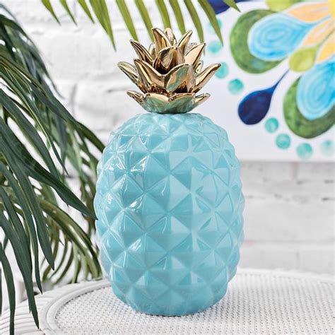 Aqua And Gold Pineapple Figurine Kirklands Ceramic Pineapple Decor