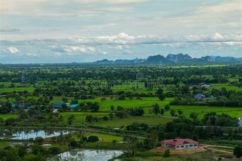 Thailand Landscape Of Rural City And Mountain Under The Cloudy Stock