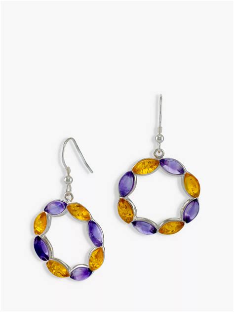 Be Jewelled Amethyst And Amber Circle Drop Earrings Silvermulti At