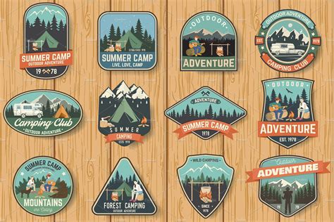 summer camp badges file ai rgb colors adventure logo adventure camping motorcycle adventure
