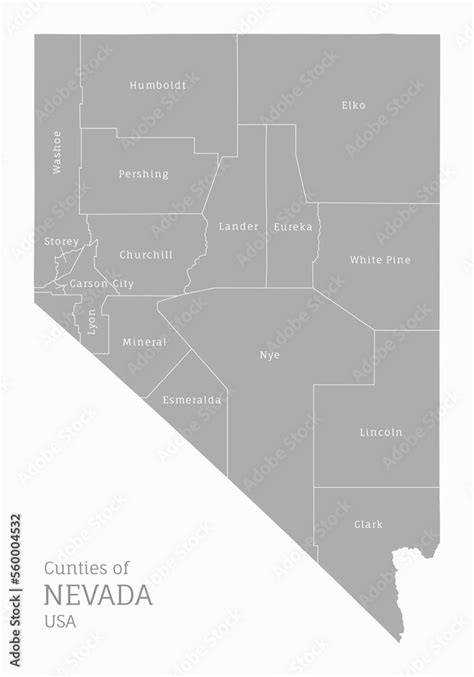 Highly Detailed Gray Map Of Nevada US State Editable Administrative