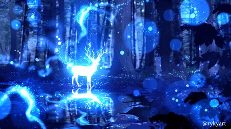 Download Spirit Blue Forest Fantasy Deer Hd Wallpaper By Ryky