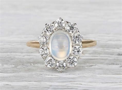 Vintage sterling silver moonstone ring. Edwardian Moonstone and Diamond Ring | Diamond engagement rings vintage, Edwardian jewelry ...