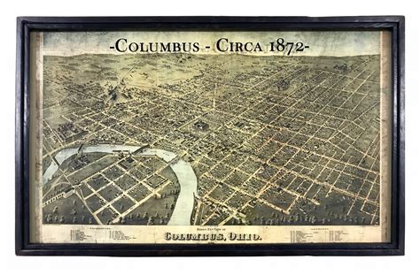 Vintage Columbus Map Framed Reproduction Map Ca 1872