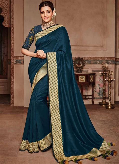 Buy Art Silk Patch Border Blue Designer Saree Online