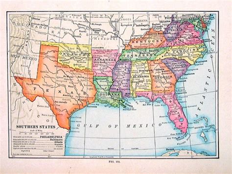 Us State Map Southern States Antique 1910 World Atlas