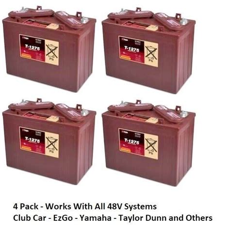 4 Pack 48v 12 Volt Golf Cart Batteries Trojan Battery T 1275 Club