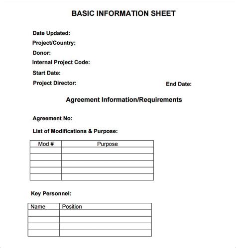 Information sheet template - 6 Free PDF Documents Download | Free