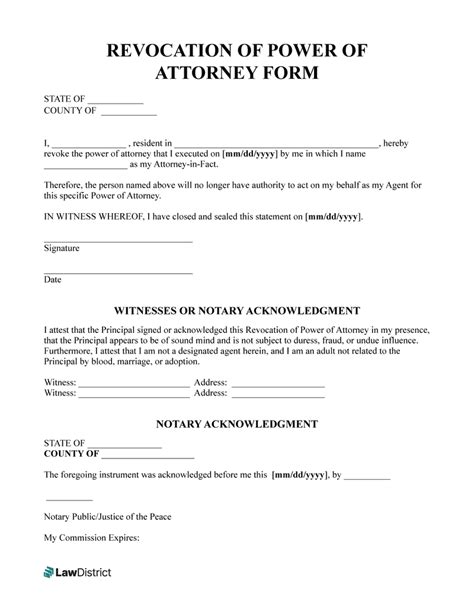 Free Revocation Of Power Of Attorney Form Printable Pdf Lawdistrict
