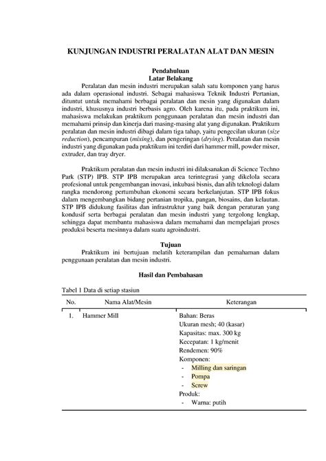 Laporan kunjungan industri 2 - KUNJUNGAN INDUSTRI PERALATAN ALAT DAN