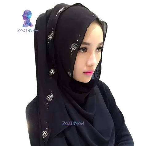 buy new fashion pearl chiffon hot drill dark buckle models muslim hijab pearls