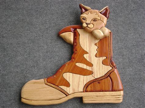 Intarsia Boot With Cat Wooden Artwork Wood Art Woodworking Techniques