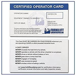 This section contains a lot of information on the subject and will be of interest to instructors and operators alike. Amazon.com: Forklift Certification Wallet Cards (Package ...