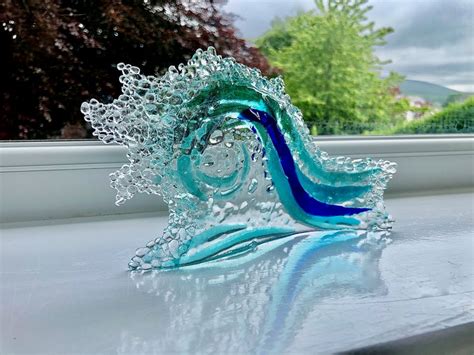 Fused Glass Ocean Wave Free Standing Fused Glass Waves Etsy Ocean Surf Sea And Ocean Ocean