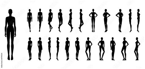 Silhouette Of Women Set Body Standing And Walking In Different Poses