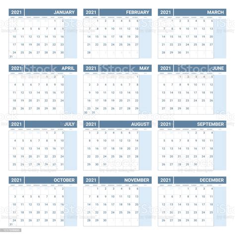 2021 calendars is quickly printable calendar for all your needs. Printable 2021 Yearly Calendar Template In Simple Design Stock Illustration - Download Image Now ...