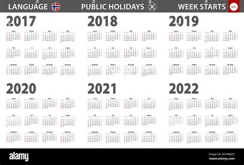 2017 2022 Year Calendar In Norwegian Language Week Starts From Sunday