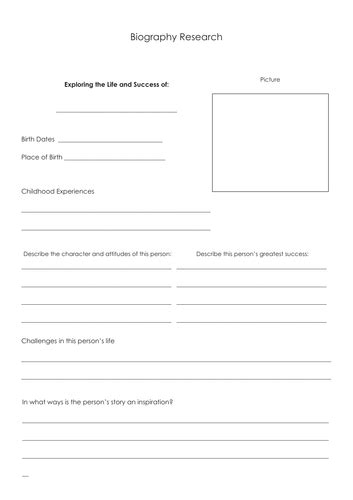 Biography Report Template Teaching Resources
