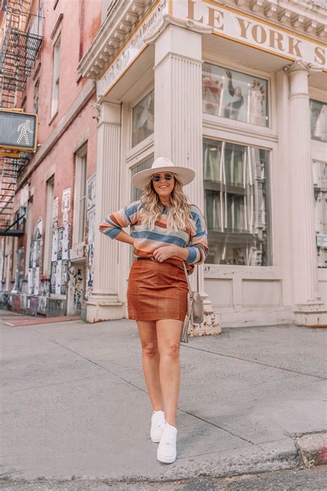 NY Blogger Danielle Gervino styles Free People vegan leather mini skirt