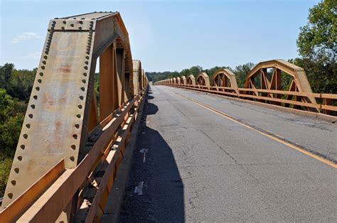 Route 66 Pony Truss Bridge Over Canadian River In Oklahoma Stock Photo