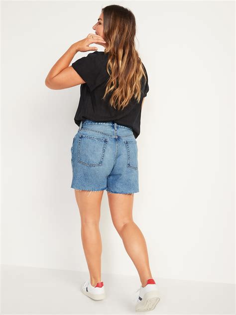 High Waisted Slouchy Straight Ripped Cut Off Jean Shorts For Women 5 Inch Inseam Old Navy