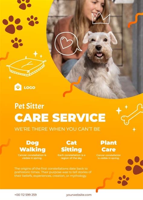 Personalize Online This Gradient Doodle Pet Sitter Care Services Poster
