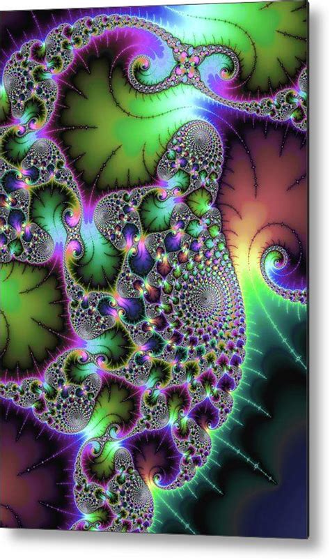 Fractal Spirals And Leaves With Jewel Colors Metal Print By Matthias