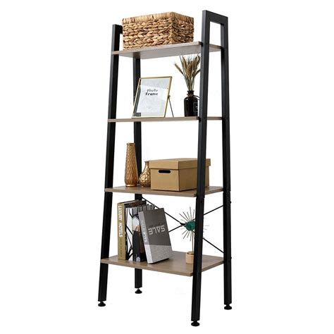 4 Tier Metal Leaning Ladder Shelf Bookcase Bookshelf Storage Display