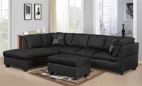 Modern 2 Pcs Cypress Black Color Sectional Sofa And Chaise Set Km