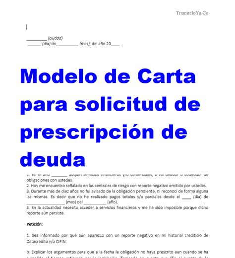 Modelo De Carta Para Solicitud De Prescripción De Deuda