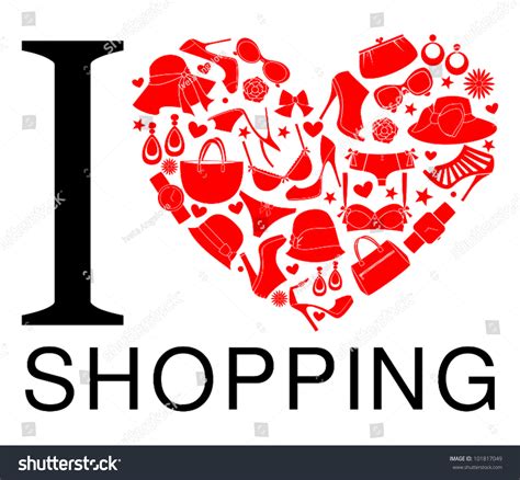 I Love Shopping Icon The Heart Is Made From Different Female Fashion