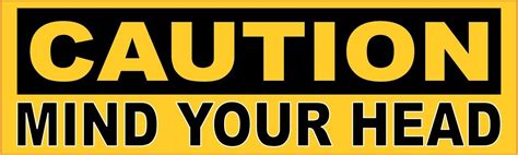 A symptom, such as pain or fatigue, is felt or noticed by the person who has it.; 10in x 3in Caution Mind Your Head Magnet | StickerTalk®