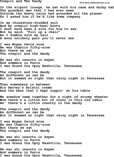 Dolly Parton Song Cowgirl And The Dandy Lyrics