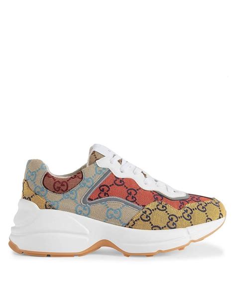 Gucci Canvas Rhyton Gg Multicolour Sneakers In Yellow Lyst