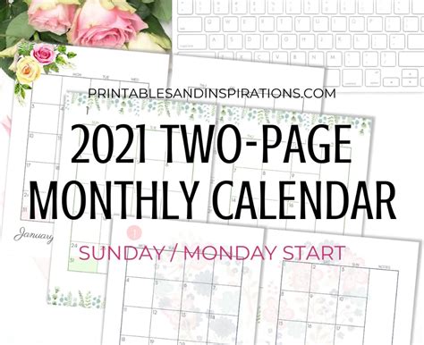 Yearly, monthly, landscape, portrait, two months on a page, and more. 2021 Two Page Monthly Calendar Template - Free Printable ...