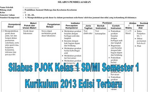 Download silabus terbaru revisi 2020 kelas 2 format 9 komponen dicariguru com. Silabus PJOK Kelas 1 SD/MI Semester 1 Kurikulum 2013 Edisi ...