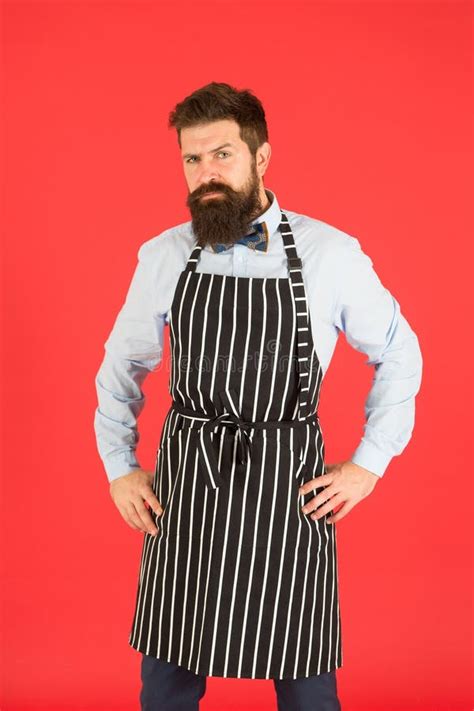 Male Cooking Bearded Man In Chef Apron Brutal Waiter On Kitchen Mature Man Beard Red