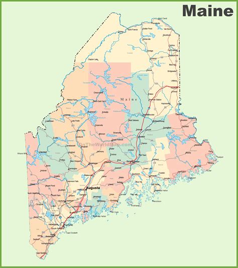 Maine State Map With Cities Map Vector
