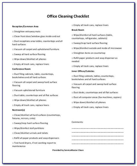Company Cleaning Checklist Templates