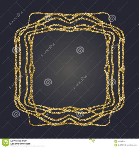 Art Nouveau Gold Glitter Decorative Rectangle Vector Frame For Design