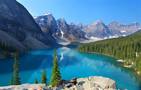 Wallpaper Forest The Sky The Sun Trees Mountains Lake Stones