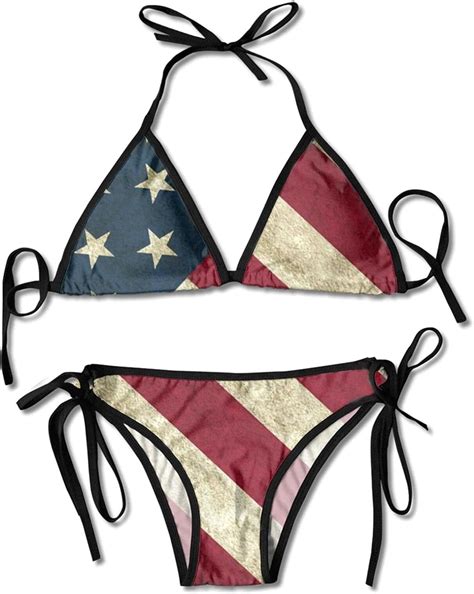 Amazon Com American Flag Women Two Piece Halter Bikini Sets Swimsuit Halter String Clothing