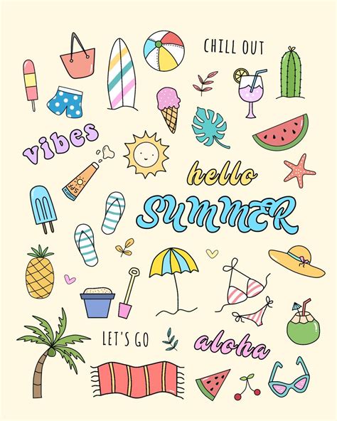 The Words Hello Summer Are Drawn In Different Colors And Shapes