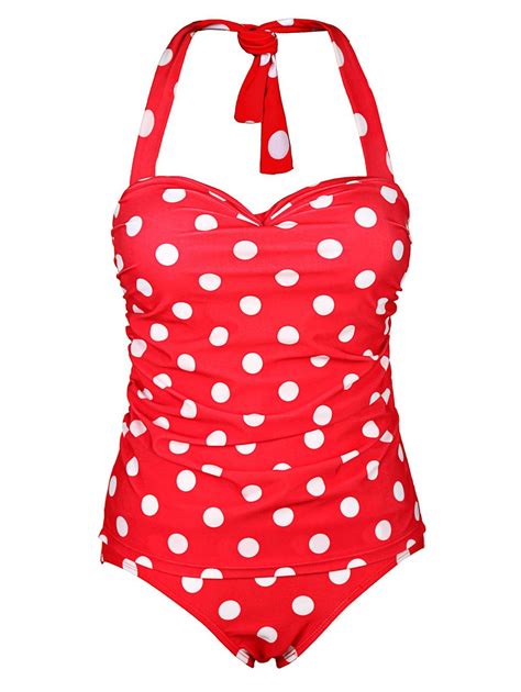 Red Xl Chic Halter Polka Dot Ruffled One Piece Women S Swimwear