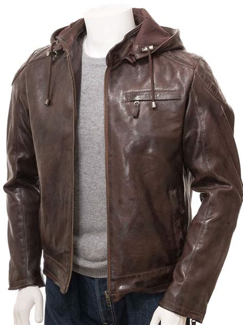 Mens Brown Jacket With Hooded Hooded Leather Jacket