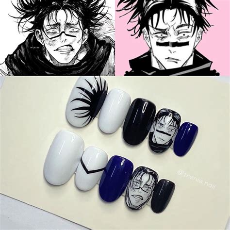 Two Pictures Of Anime Characters With Different Nail Designs On Them