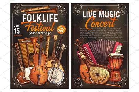 Folk Music Festival Poster Custom Designed Illustrations Creative